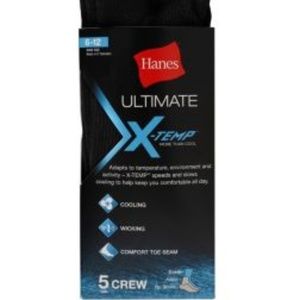 Hanes Men's 5Pack Ultimate X-Temp Crew Black Sock